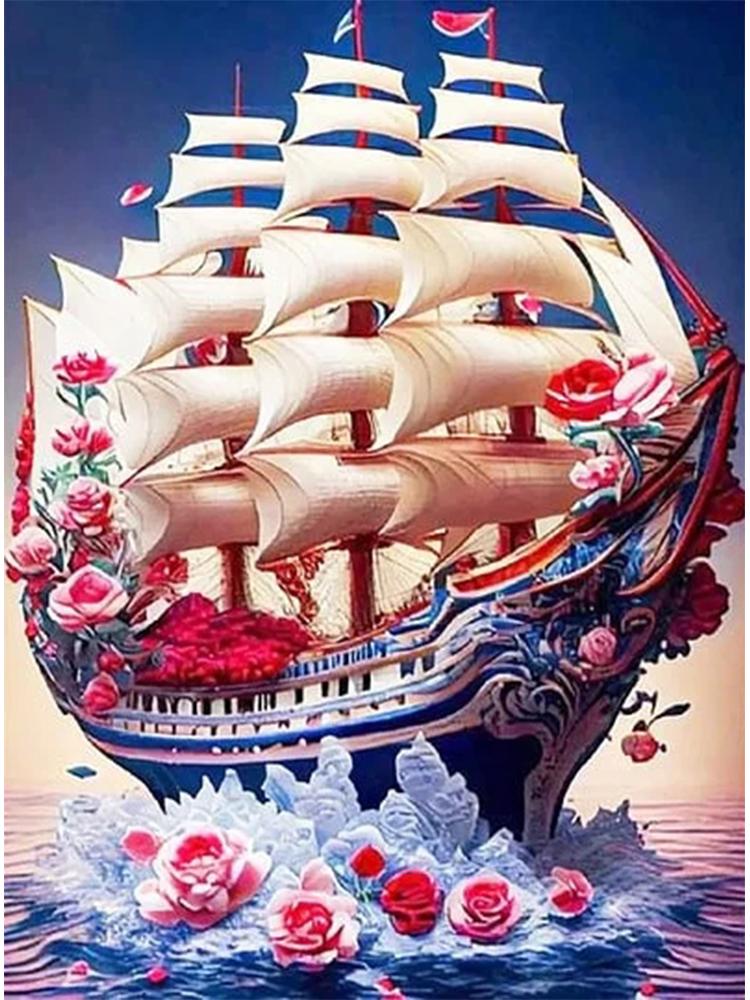 5D DIY Malowanie Diamentowe Wymarzony Kwiat i Trawa Łódź Krajobraz Księżyc Mozaika Krajobraz Haft Krzyżykowy Dekoracja Domu