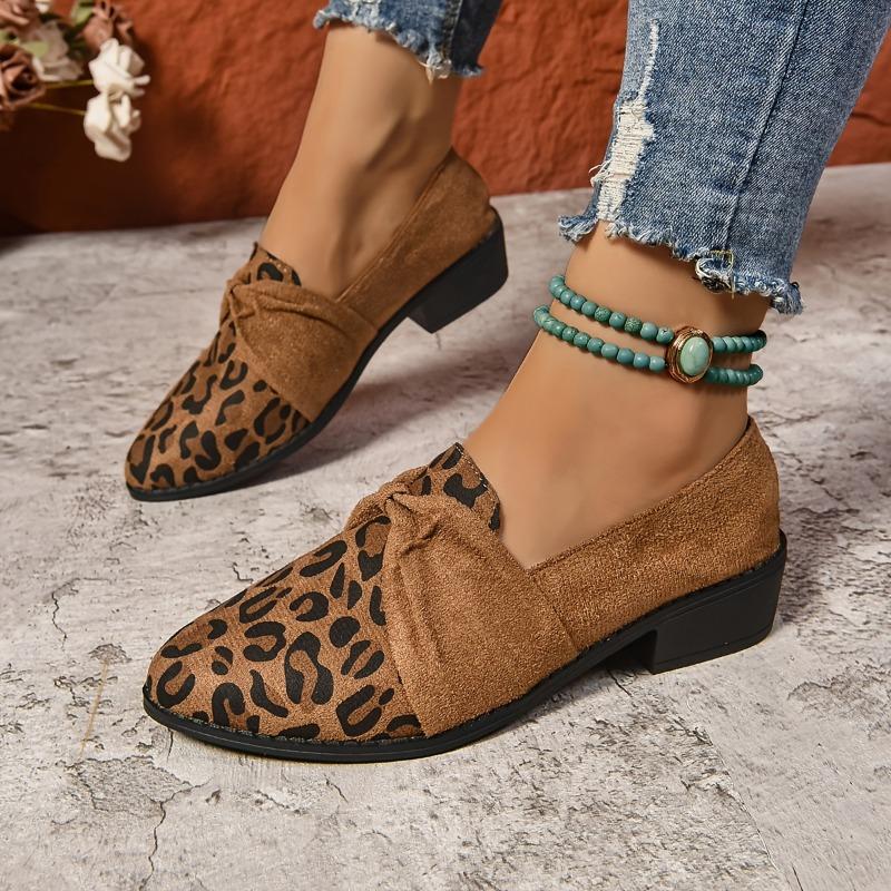 Women'S Leopard Print Loafers - Slip-On Moccasins with Bow Accent, Soft Fabric Upper & Non-Slip Rubber Sole, Brown Casual Shoes for Everyday & Formal