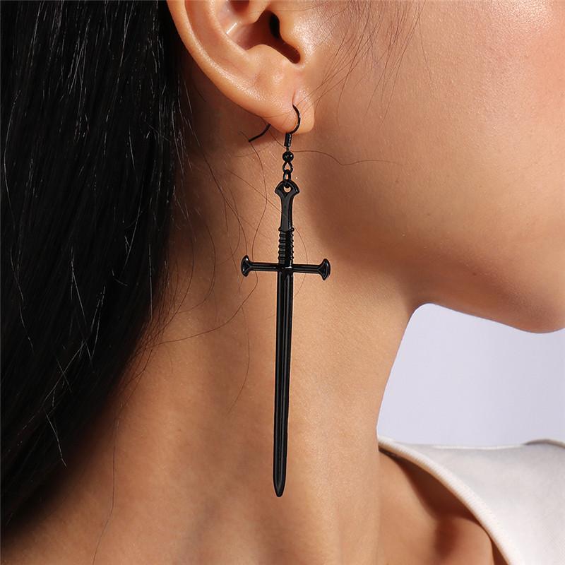 Aihua Gothic Vintage Sword Earrings For Women Man Fashion Punk Rock Party Jewelry Accessories Gift Fantasy Cross Earrings