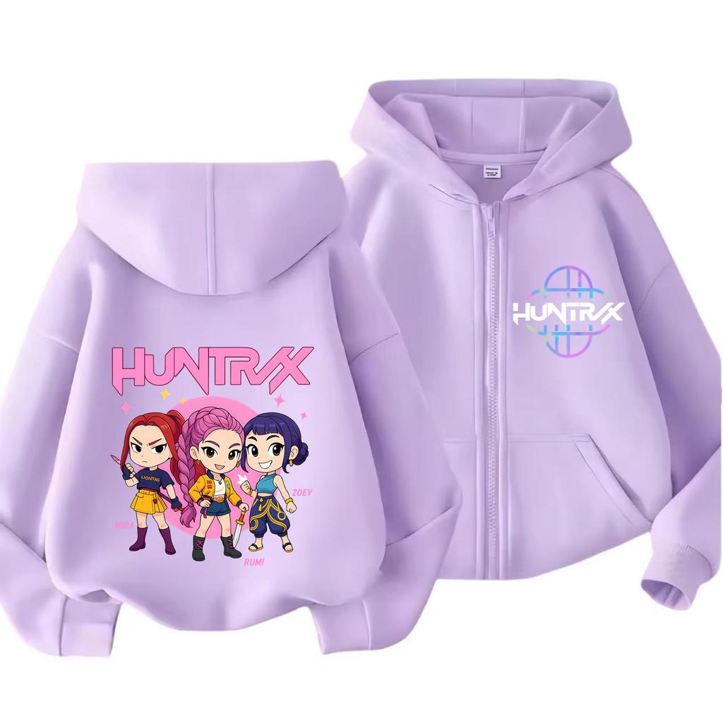 Kpop Demon Hunters Zipper Hoody Children Huntrix Rumi Zoey Cartoon Fashion Zip Sweatshirt Boy Girl Casual Tops Kids Clothes Gift