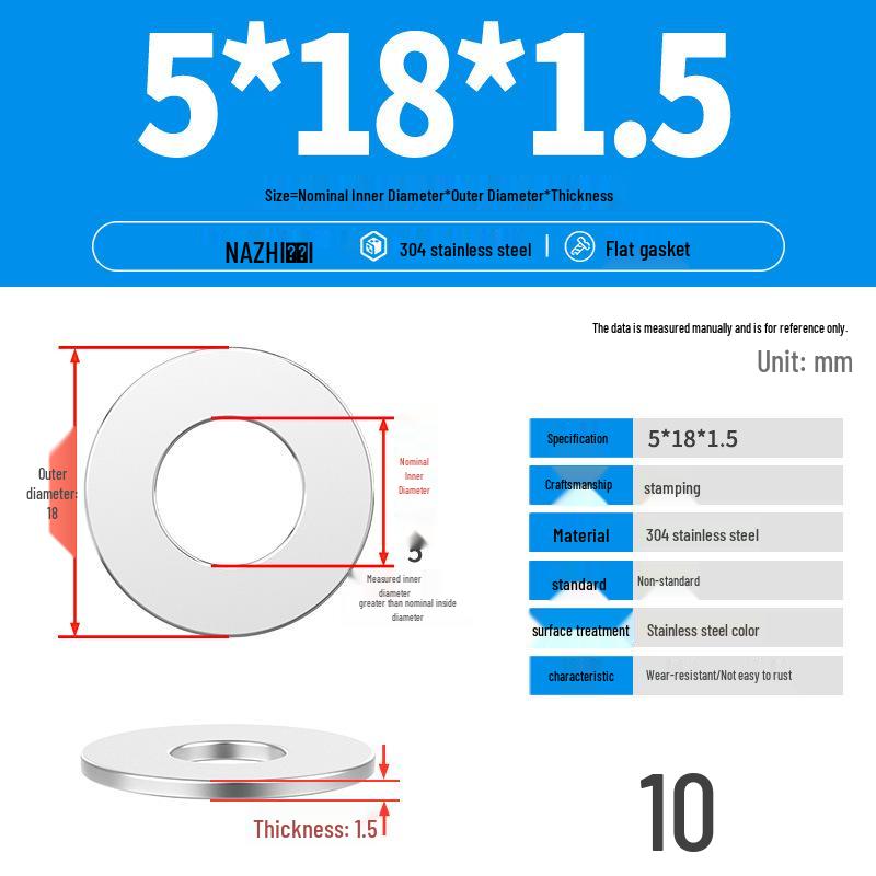 Thickened 304 Stainless Steel Flat Washer Spacer (M4-M8)