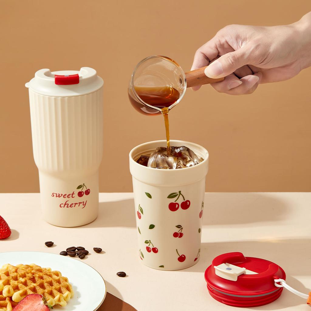 Travel Portable Plastic Coffee Mug With Nylon Rope Sealed Leak Proof Water Cup Cold And Heat-Resistant Milk Coffee Cup