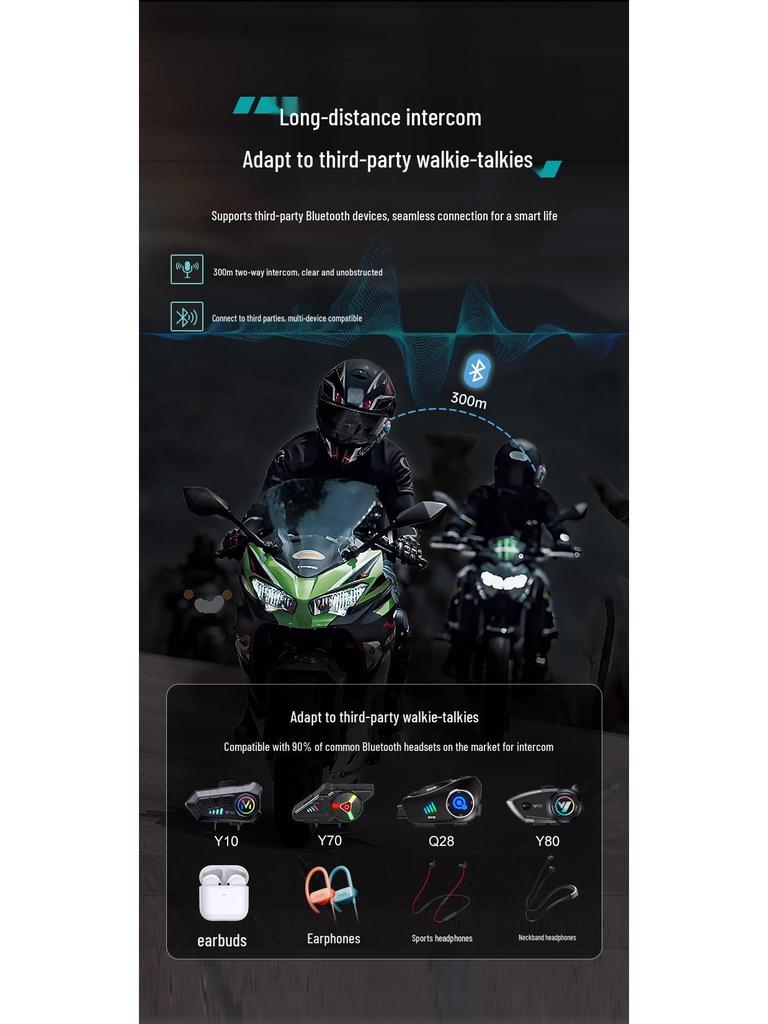 Y12Pro Smart Waterproof Bluetooth Noise-Cancelling Motorcycle Helmet Headset