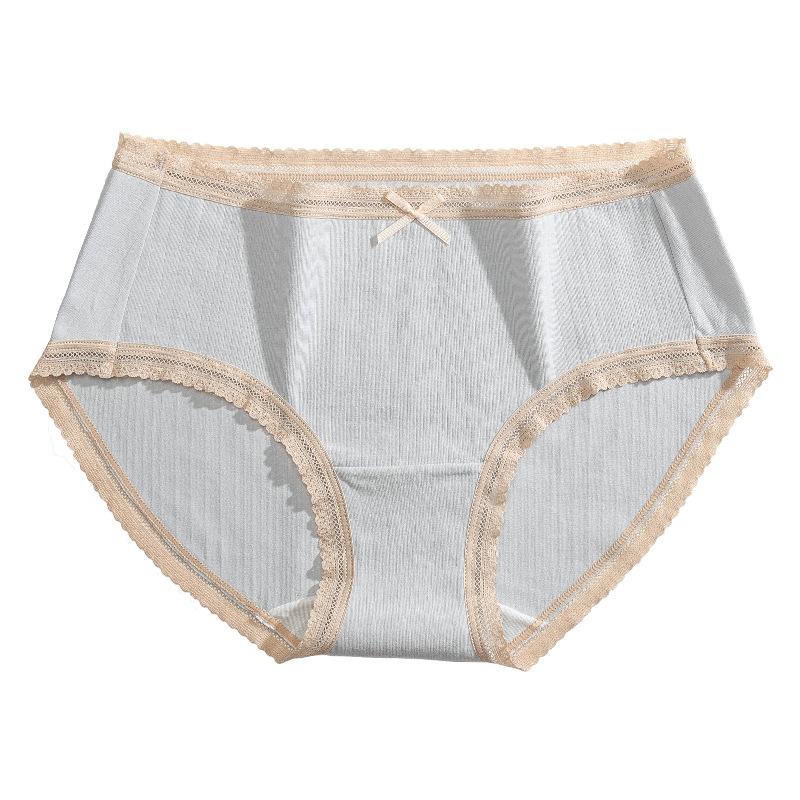 Women's Antibacterial Cotton Panties with a Sexy Mid-rise Waist, Large Size, Lace, Japanese-style Cute Bow, and Triangle Cut.