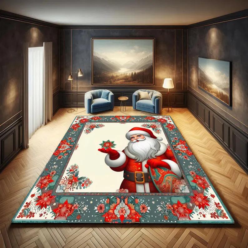 

Ковер с изображением Деда Мороза и Нового года, декоративный напольный коврик, длинный нескользящий коврик для двери, домашний ковер, устойчивый к грязи, украшение для дома 40X60cm-16x24in