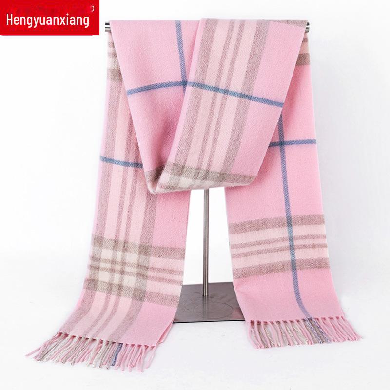 Клетчатый шарф из чистой шерсти с кисточками — унисекс, теплый на осень и зиму 180*30cm