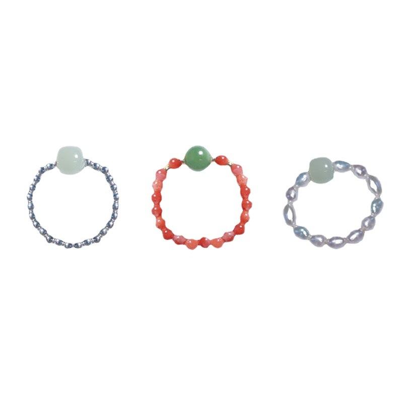 Hot Sale Hetian jade, southern red agate, pearl ring, beaded woven finger ring DIY Women's simple and fresh accessories