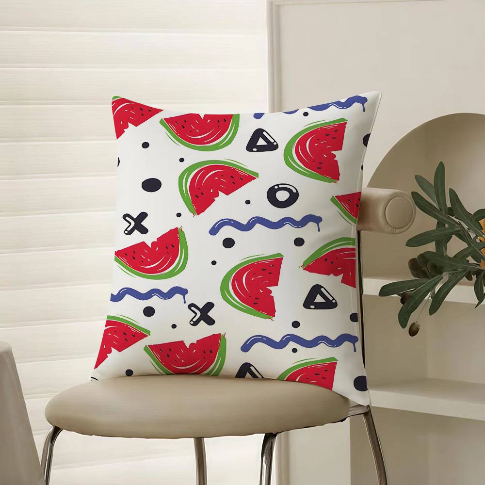 Full Print Pattern of Fruits Pillow Case Comfort Sofa Bed Silky Elegant Invisible Zipper Decorative Cushion Cover