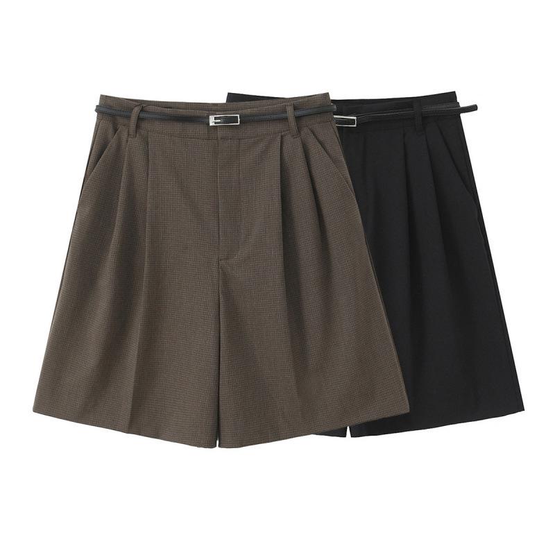 

European & American Style Women s Autumn Pleated Shorts with Belt S кофейный