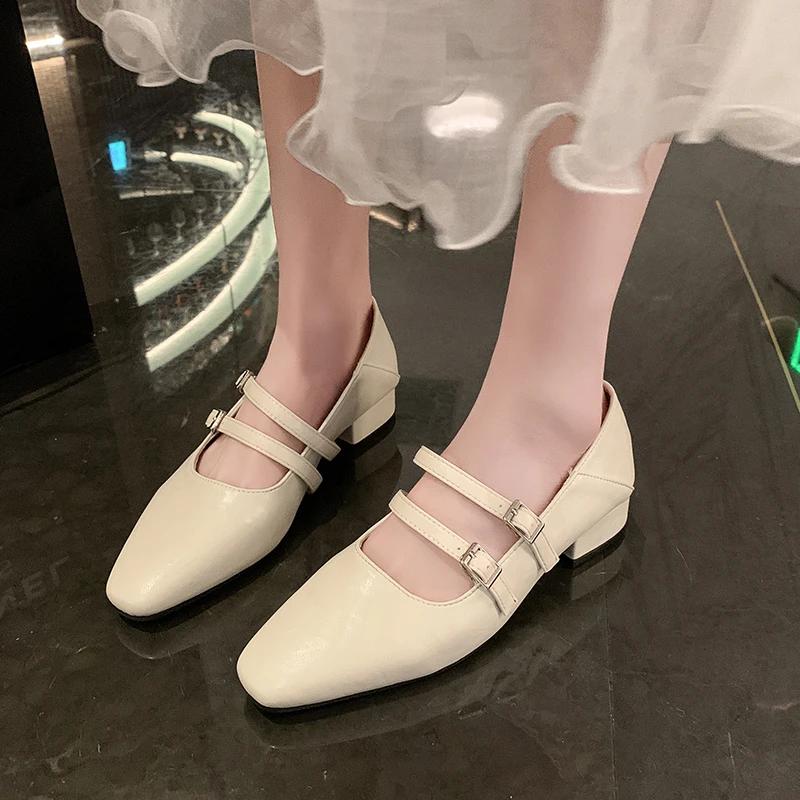 Fashion Patent Leather Mary Janes Shoes 2024 Summer New Fashion Square Toe Women's Pumps Comfortable Chunky Heel Ladies Single Shoes