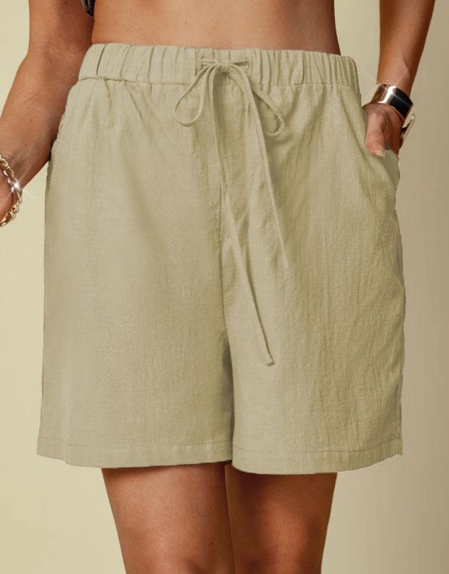 Pantaloncini Casual da Donna 2024 in Cotone e Lino con Vita Elastica e Coulisse