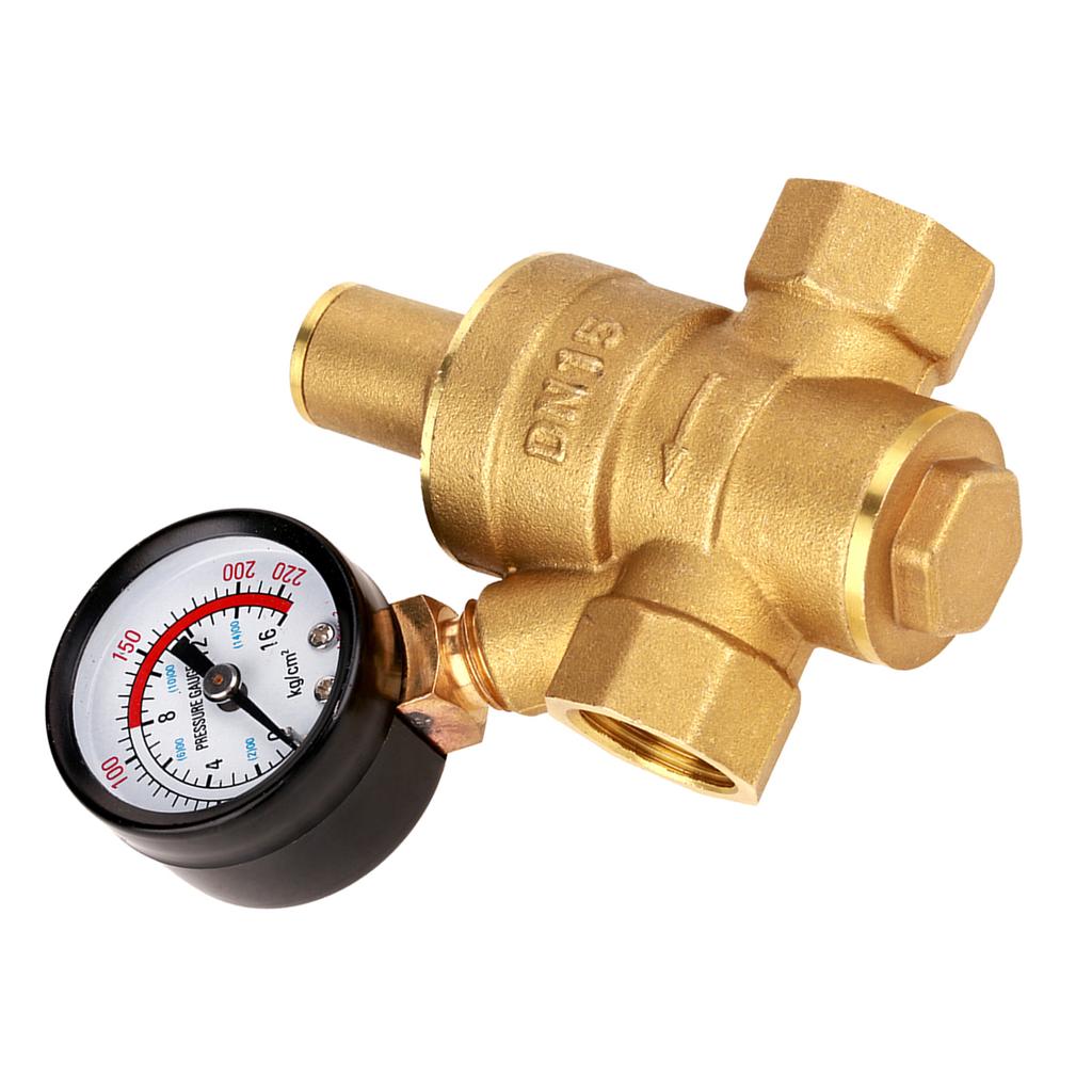 DN15 Brass Adjustable Water Pressure Regulator Reducer With Gauge Meter Brass Pressure Regulator Water Pressure Regulator