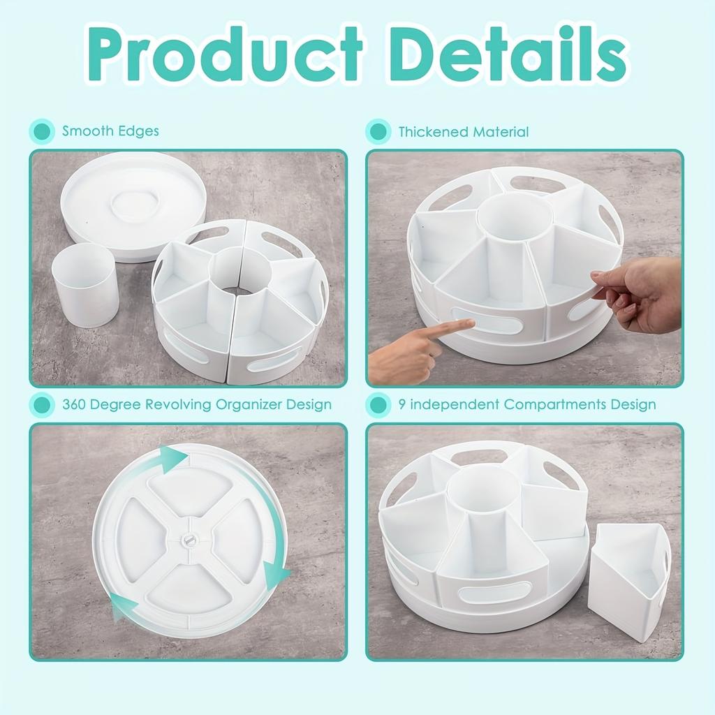 11inch Creative Rotating Storage Caddy 161° Rotatable Art Supply Organizer Portable Rotating Marker Desk Organizer for Office
