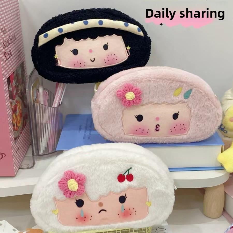 Cartoon Plush Pencil Case Large Capacity Student Pen Bag Girls Cute Soft Stationery Storage