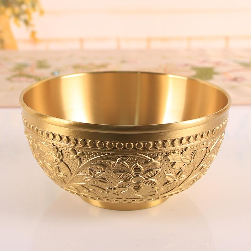 

High-grade Brass Bowl Handmade Pure Copper Thickened Copper Bowl Copper Chopsticks Copper Spoon Household Gift Engraving Gold Rice Bowl