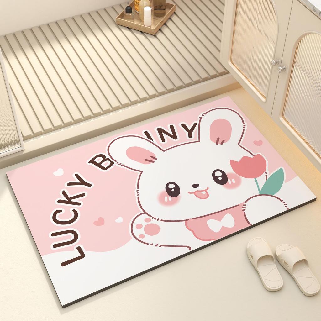 Cute Cartoon Diatom Mud Bathroom Mat - Absorbent, Anti-slip, Quick Dry Foot Mat for Toilet & Door Entrance