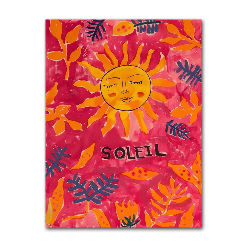 Abstract Colourful Sun Ocean Palm Tree Landscape Cactus Poster and Prints Canvas Printing Wall Art Picture for Living Room Decor