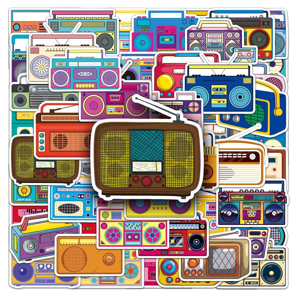 50 Retro Radio Stickers: Colorful Cartoon Graffiti, Waterproof for Decorative Journaling, Storage Box
