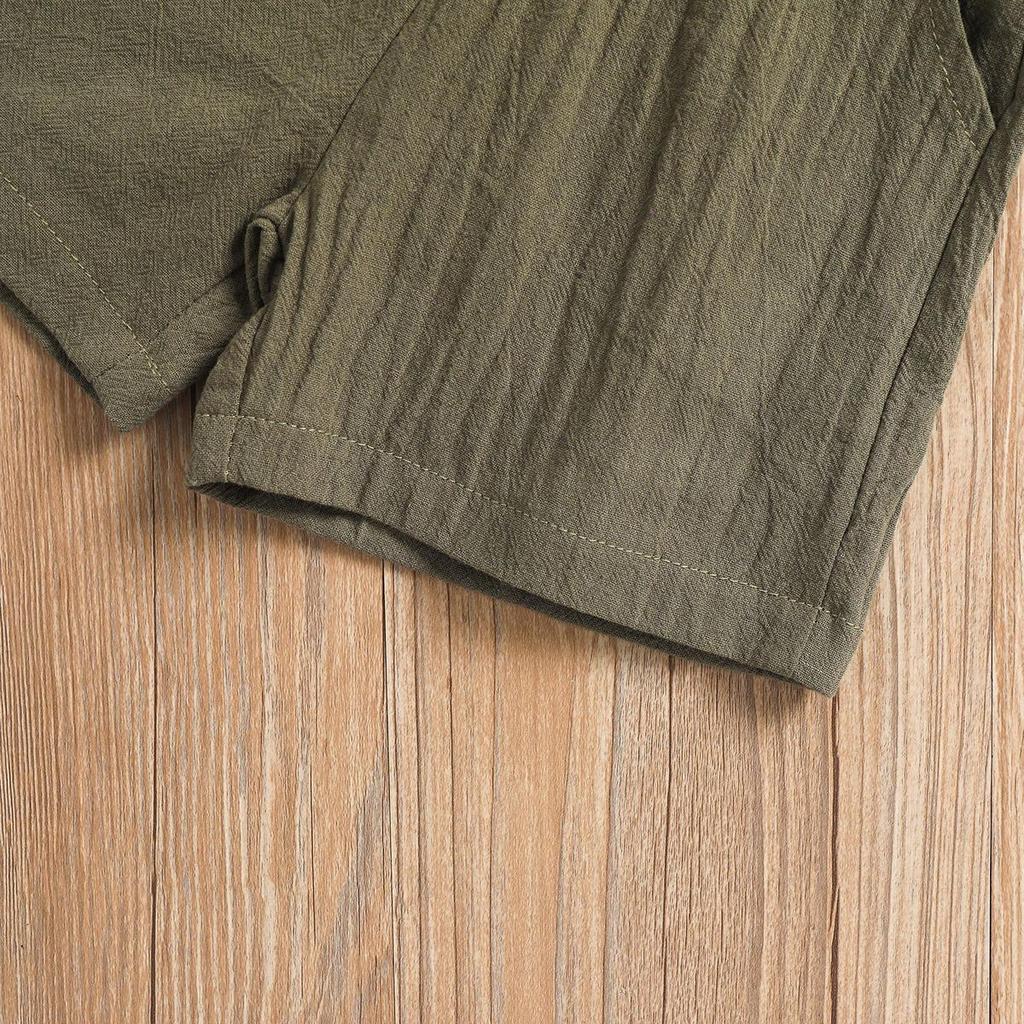 Summer Casual Cotton Linen Polo & Shorts Set for Boys – Solid Color with Turn-Down Collar