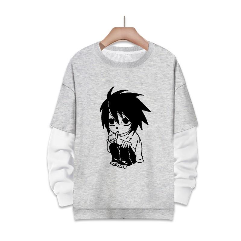 Stampa Anime Death Note Nero/Grigio S-3XL Casual Manica Lunga