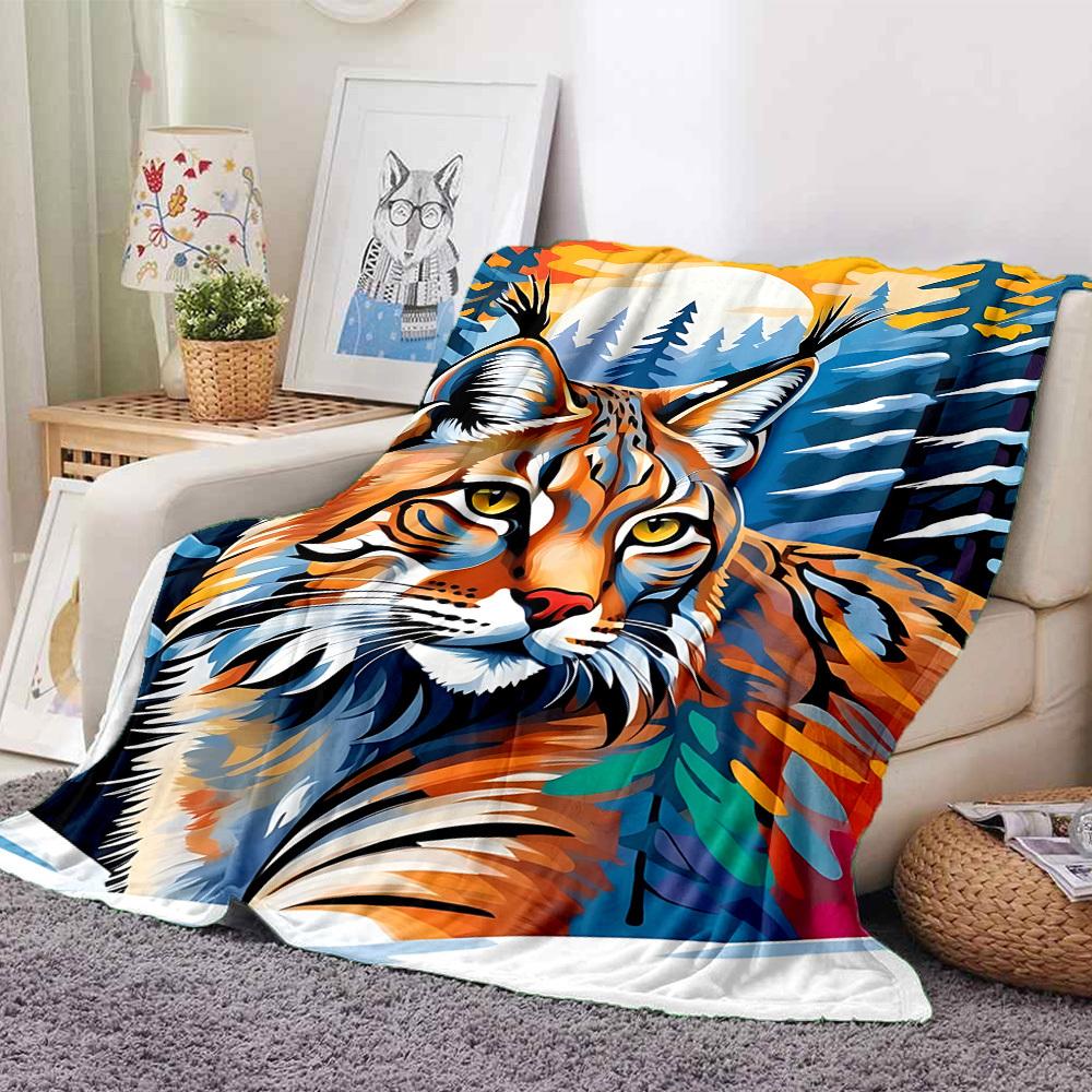 1PC Wildcat Forest Print Blanket, Soft Throw Blanket - Warm & Cozy for Couch, Bed, Office, and Travel yy250912188