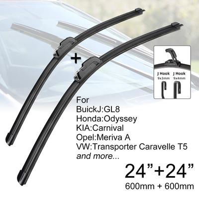 Car Front Windshield Wiper Blades 24" + 24" J Hook U-type Universal For Buick GL8 Honda Odyssey KIA Carnival Opel Meriva A VW T5