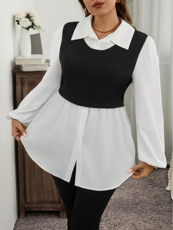 

Женская простая контрастная рубашка с воротником-поло 4XL белый