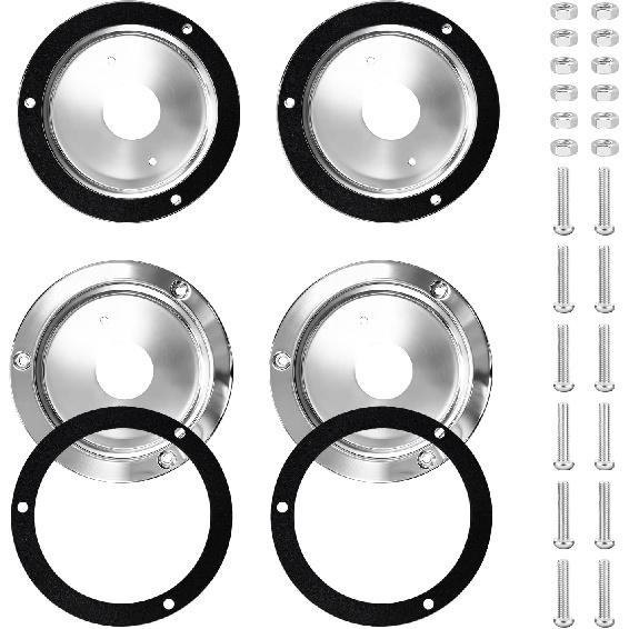 

4PCS Watermelon Light Bunk Adapter Kit, 4.3 Round Watermelon Lights Bracket Fit for any 4 1/4 hole, Stainless Steel Marker Light Bezel Cover with 4 Pieces