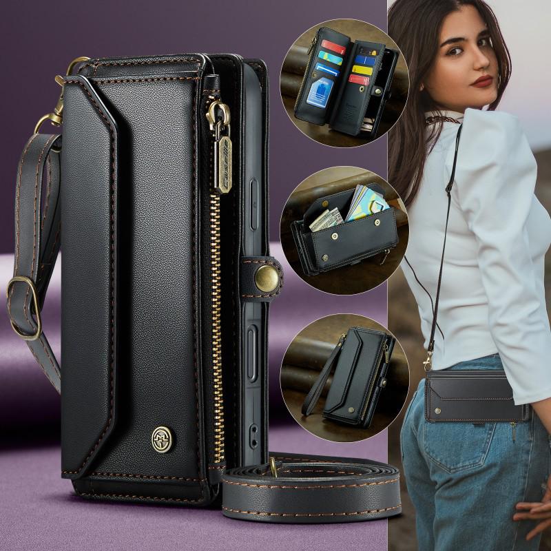Leather Crossbody Case with Card Holder for iPhone 16/17 Pro Max