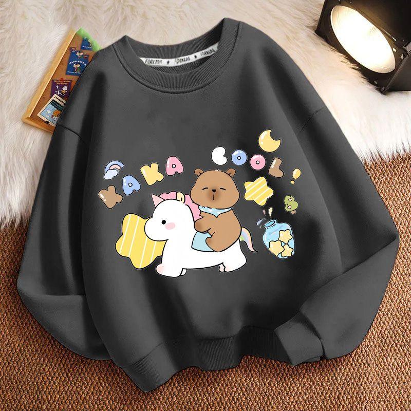 Cute Capibara Loose Sweatshirt for Children, Round-neck Long-sleeved Casual Sweatshirt for Boys and Girls in Spring and Autumn