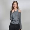 A02 Designer Asymmetric Off-Shoulder Long Sleeve Ruched Top
