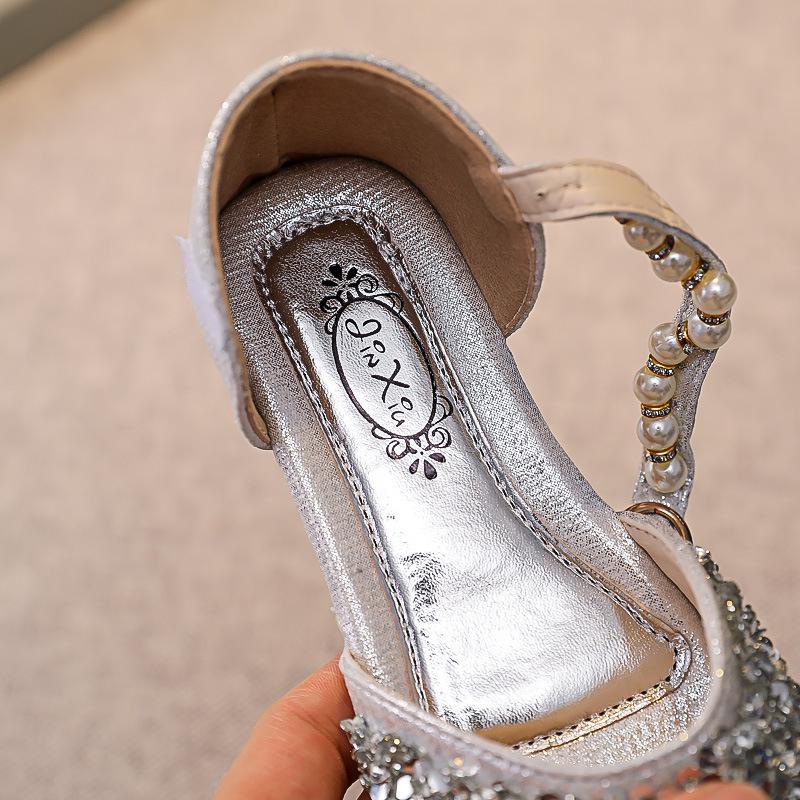 Girls' Rhinestone Pearl Princess Sandals - Soft-Soled Turban Style for 2025 Summer, Ideal for Stage Performances