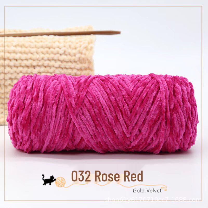 Golden Chenille Silk Velvet Yarn: Medium-Thick Polyester Yarn for Scarves, Glossy Velvet Crochet, and Wool Knitting Projects.