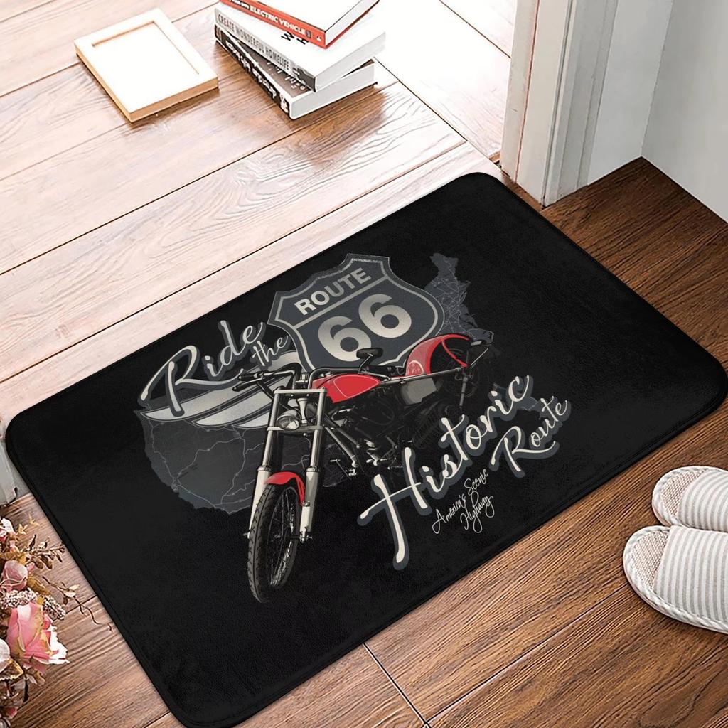 Route 66 Front Door Mat Anti-Slip Outdoor Americas Highway Doormat Kitchen Balcony Entrance Rug Carpet Historic Route 66