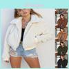 Accogliente e alla moda Giacca Cappotto Calda da Donna con Tasca Orsacchiotto in Morbido Pile di Pelliccia
