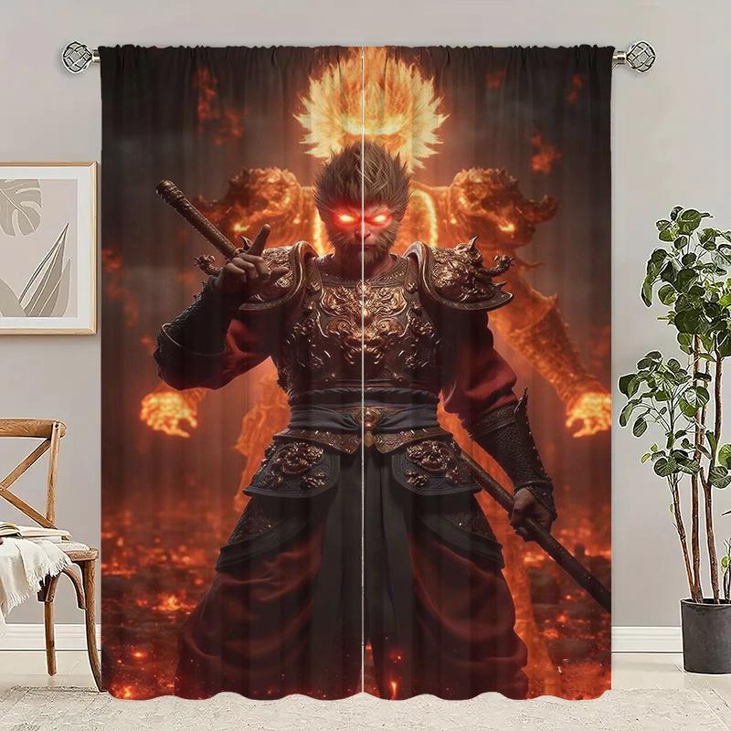 2 pieces - Monkey - Printed curtain 100% polyester material, suitable for home decoration (excluding light pole)