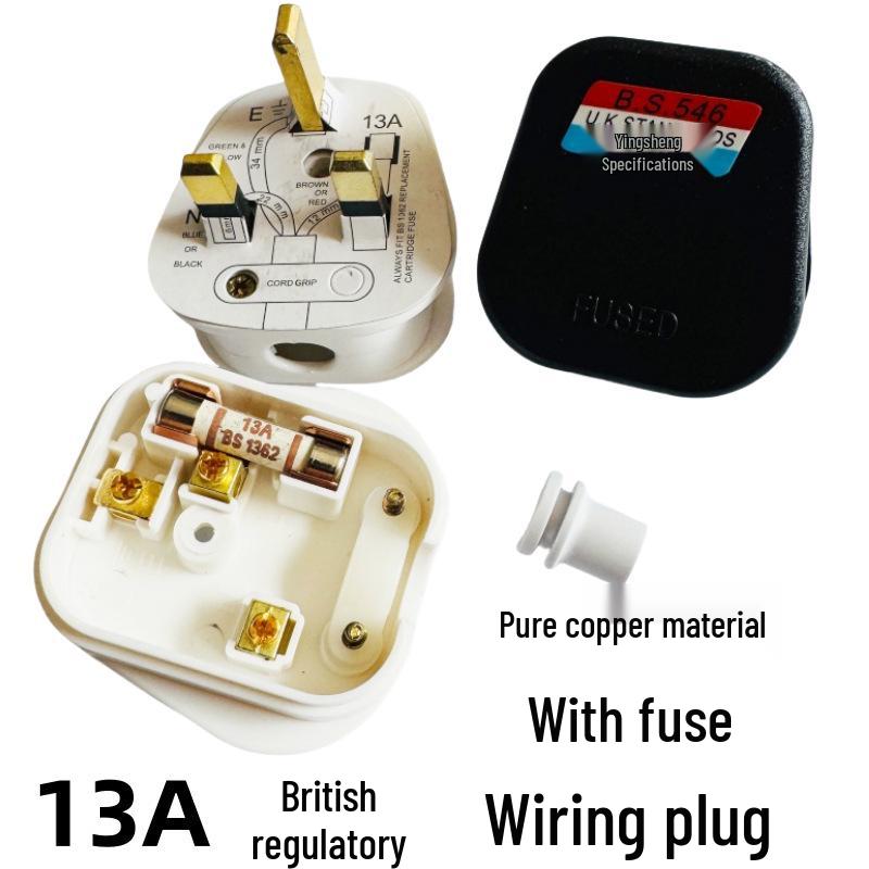 UK 13A Hong Kong BS Standard 3-Pin Power Plug with Fuse Connector Black UK Wiring
