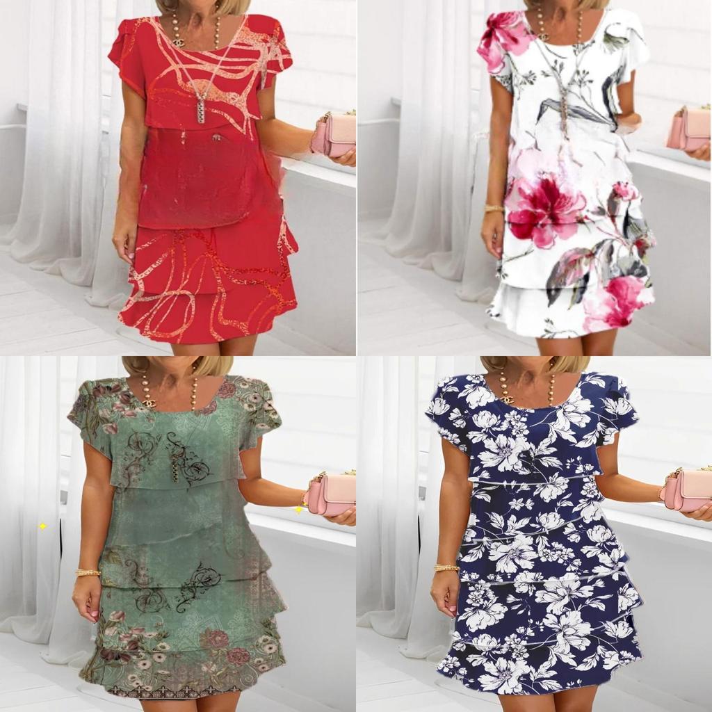 Polyester Short Sleeve Floral Print Dress With Digital Printing For Casual Spring Wear
