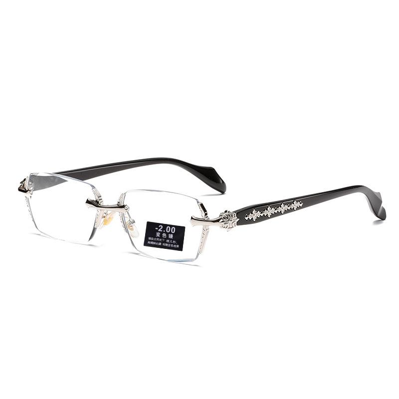 High definition rimless diamond trimmed anti-blue reading glasses men's casual photosensitive discoloration reading glasses women's trend