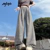 MJ STYLE Women's 2025 New Summer High-Waist Plaid Wide-Leg Casual Pants
