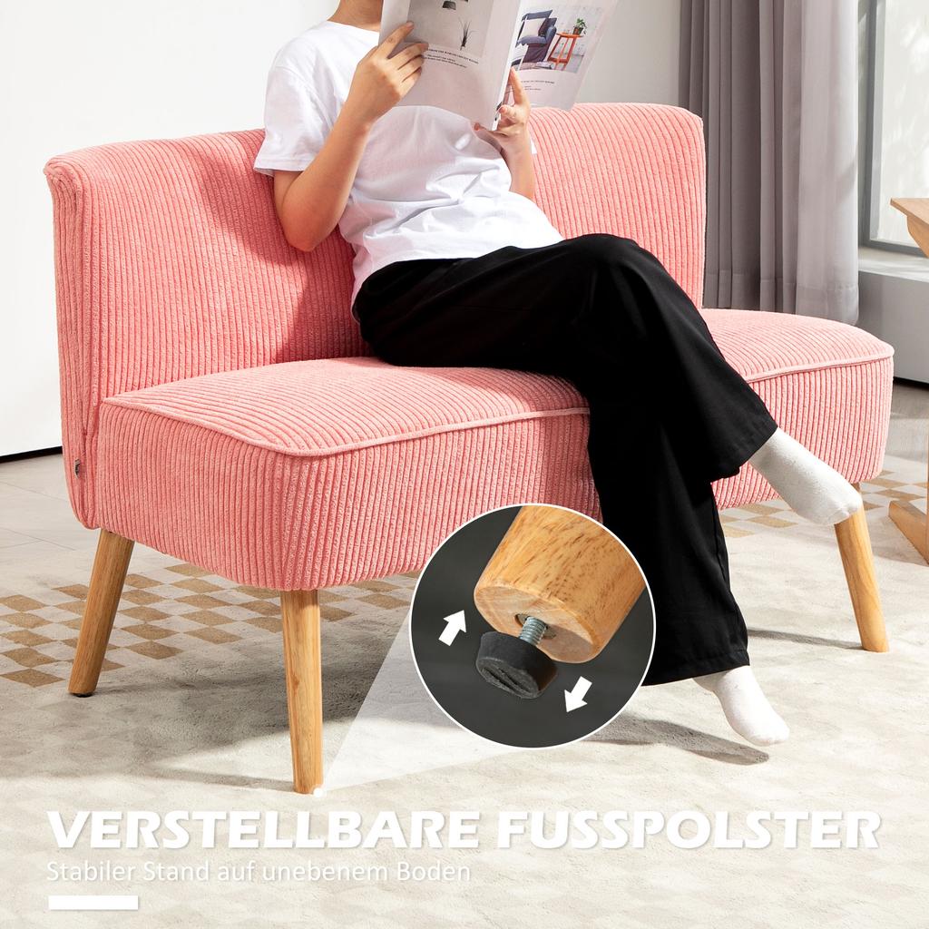 Two Seater Sofa Elegant Scandi Design Solid Wood Frame Up To 150 Kg 117 X 56.5 X 77 Cm Pink