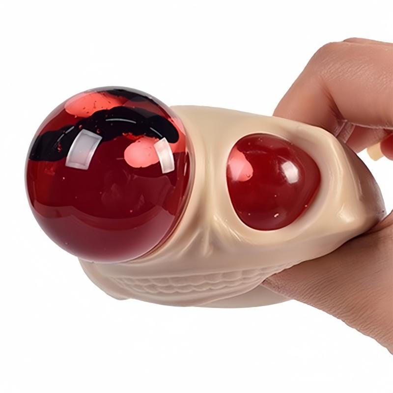 Halloween Stress Balls Squeeze Skull Toys Fidget Decompression Toys Squeeze Skulls with Blood and Maggots Halloween Prank Toys