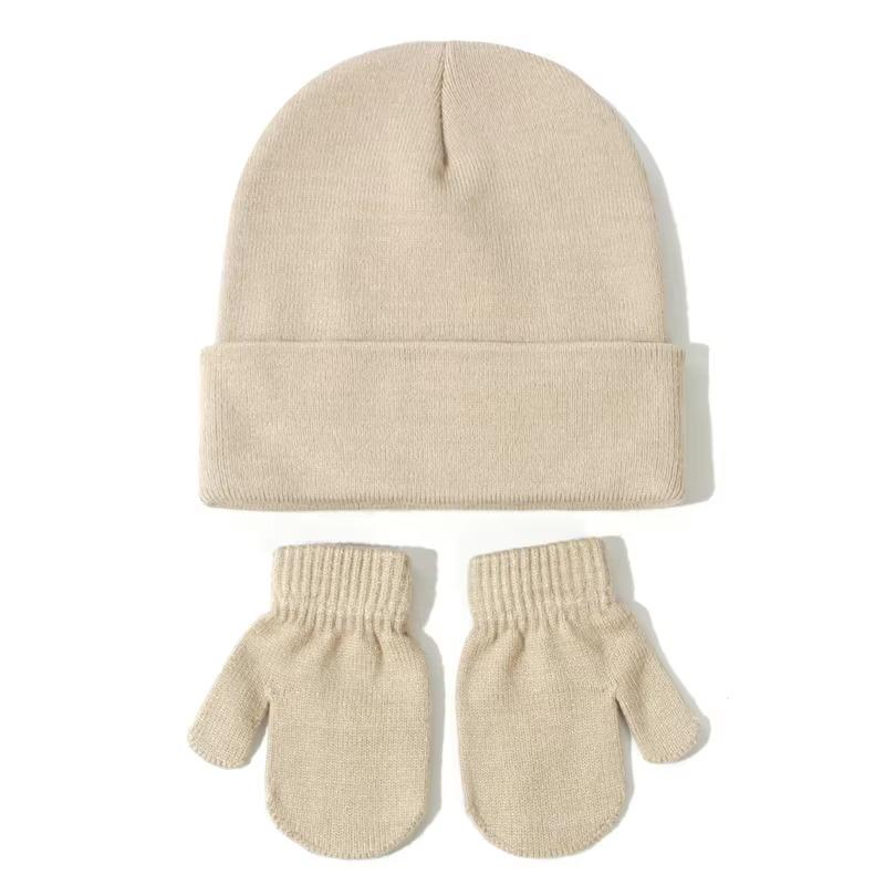 Autumn Winter Boys Girls Knitted Hat Glove Set Fashion Joker Solid Color Thick Soft Warm Wool Hooded Party Photography Props