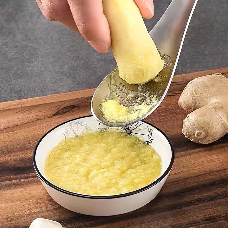 Ingrediensrivjernskje i rustfritt stål, 1 stk manuell hvitløkspresse, uoppladet kjøkkenredskap for puréing av hvitløk og ingefær - Slitesterkt kjøkkenutstyrstilbehør