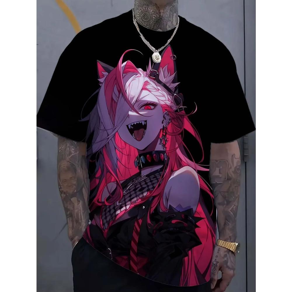 Summer Harajuku Top Short Sleeved Cartoon Tattoo Girl Pattern 3D Printed T-shirt Men's Oversized Sportswear Bad Girl Clothes