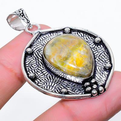Natural Bumble Bee Jasper Gemstone 925 Sterling Silver Pendant 2.01" Y9n67