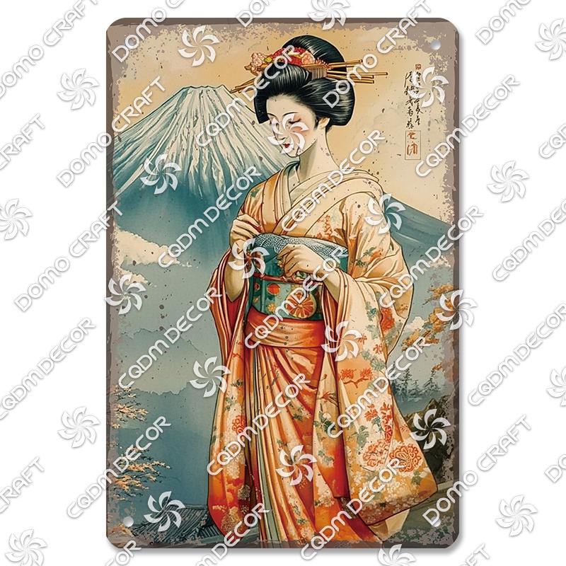 Retro Japanischer Stil Poster Metall Blechschilder Kimono Schönheiten Japanischer Samurai Vintage Metallplatte Wanddeko Club Bar Man Cave