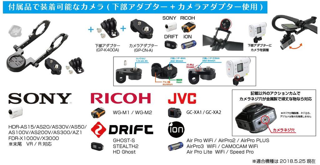 Type 19 Combo Mount Narrow with Lower with Camera Adapter for Handlebar Clamp Diameter [RECMount] "Second Generation" Garmin/CatEye (Double-Ended