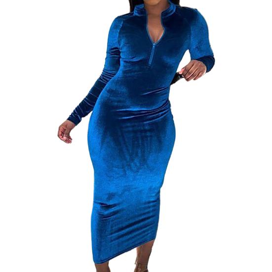 Women Autumn Winter Long Sleeve Solid Color Zipper Bodycon Midi Party Dress buy the best products in the Ayzeze online store Women Autumn Winter Long Sleeve Solid Color Zipper Bodycon Midi Party Dress buy the best products in the Ayzeze online store