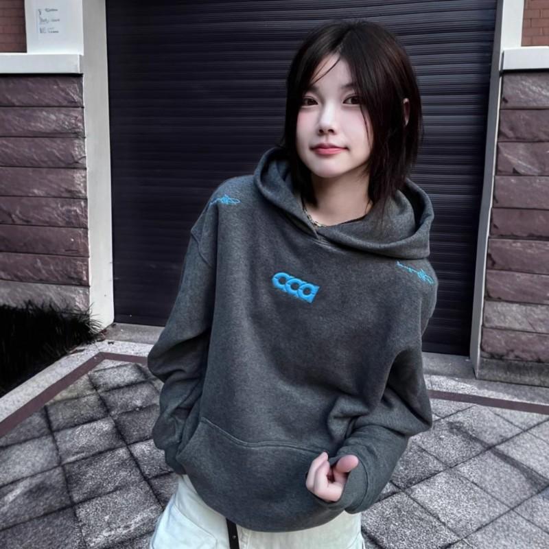 Womens Oversized Hooded Sweatshirt With 3D Letter Embroidery Loose Fit Streetwear Winter 2025